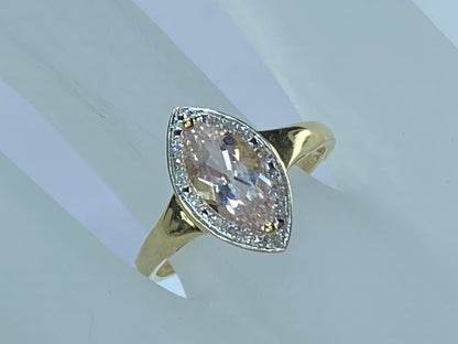 14K yellow gold Navatte shape Morganite Diamond ring