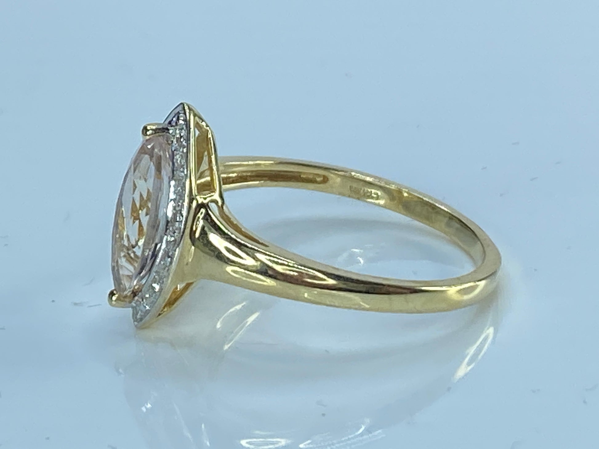14K yellow gold Navatte shape Morganite Diamond ring