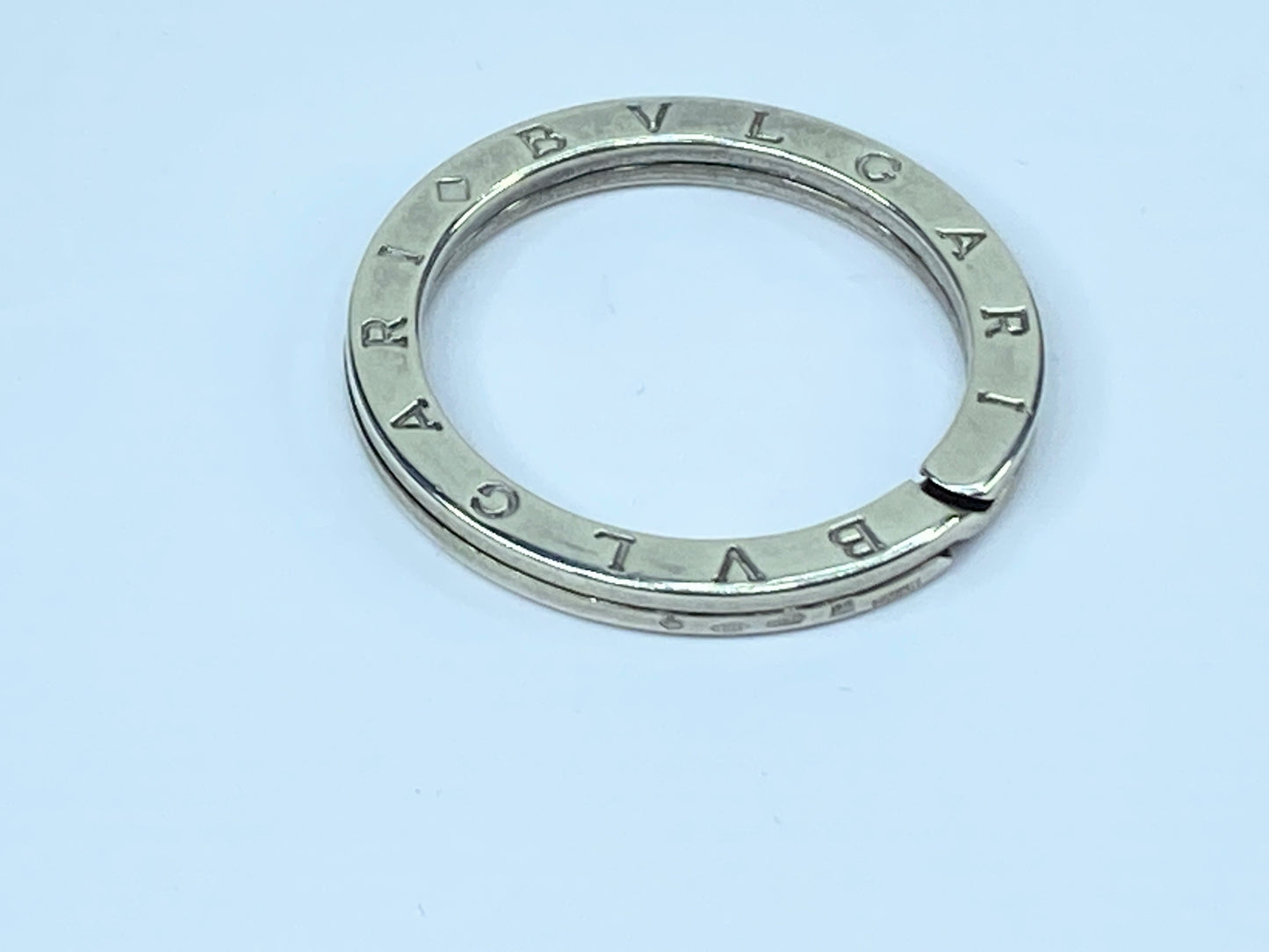 Bvlgari Double Logo Sterling Silver Keychain ring/Pendant Embossed Logo GS483
