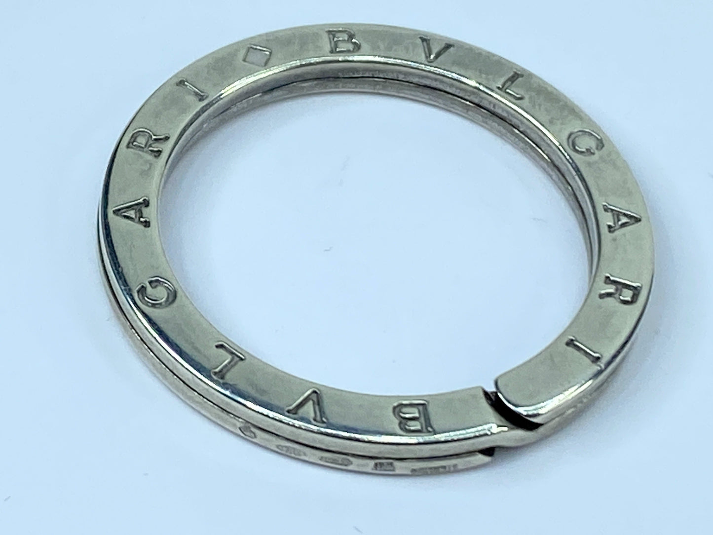 Bvlgari Double Logo Sterling Silver Keychain ring/Pendant Embossed Logo GS483