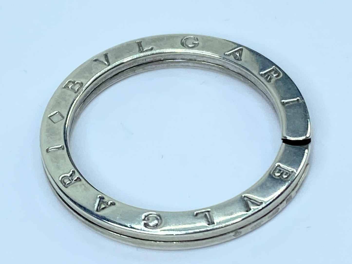 Bvlgari Double Logo Sterling Silver Keychain ring/Pendant Embossed Logo GS483