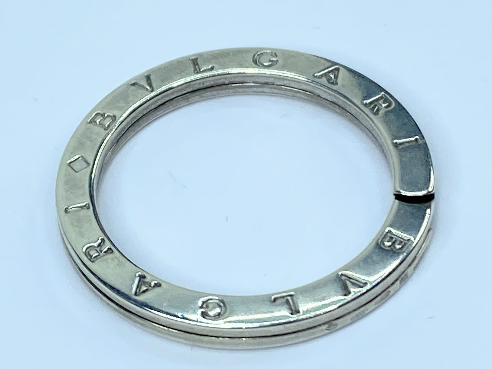 Bvlgari Double Logo Sterling Silver Keychain ring/Pendant Embossed Logo GS483