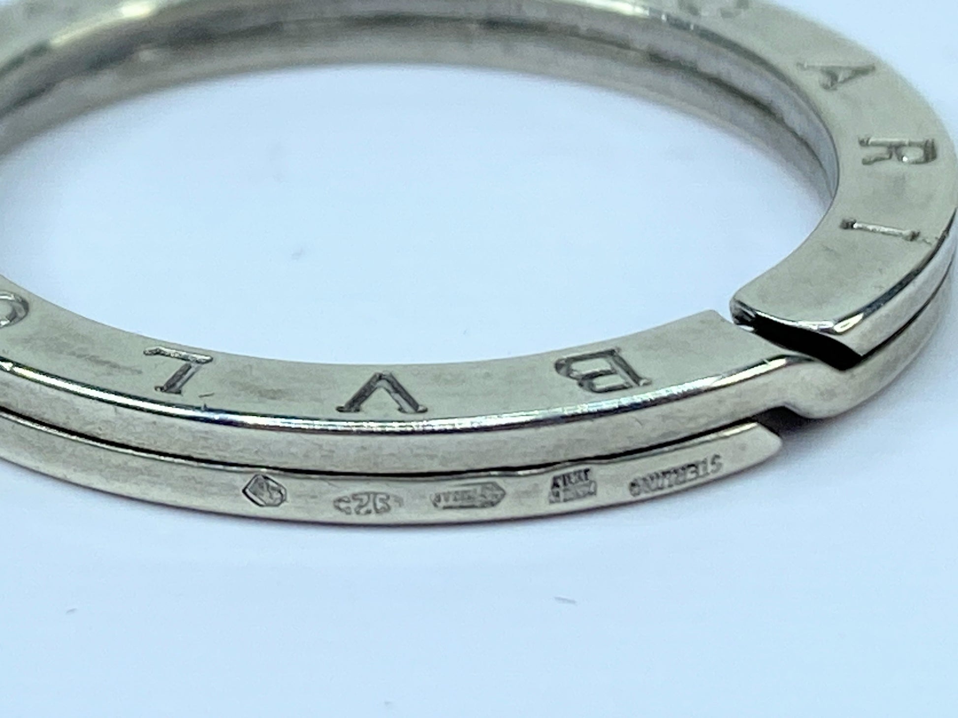 Bvlgari Double Logo Sterling Silver Keychain ring/Pendant Embossed Logo GS483