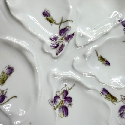 Antique GDA Limoges France Purple Violet Floral Scalloped Oyster Plate A1139