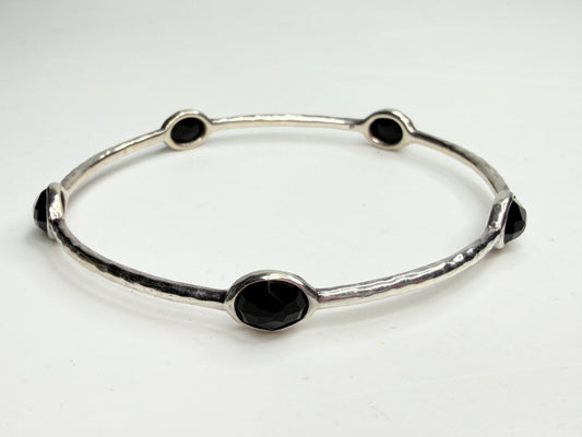 Ippolita Hammered Sterling Silver Black Onyx Bangle Bracelet JR1239