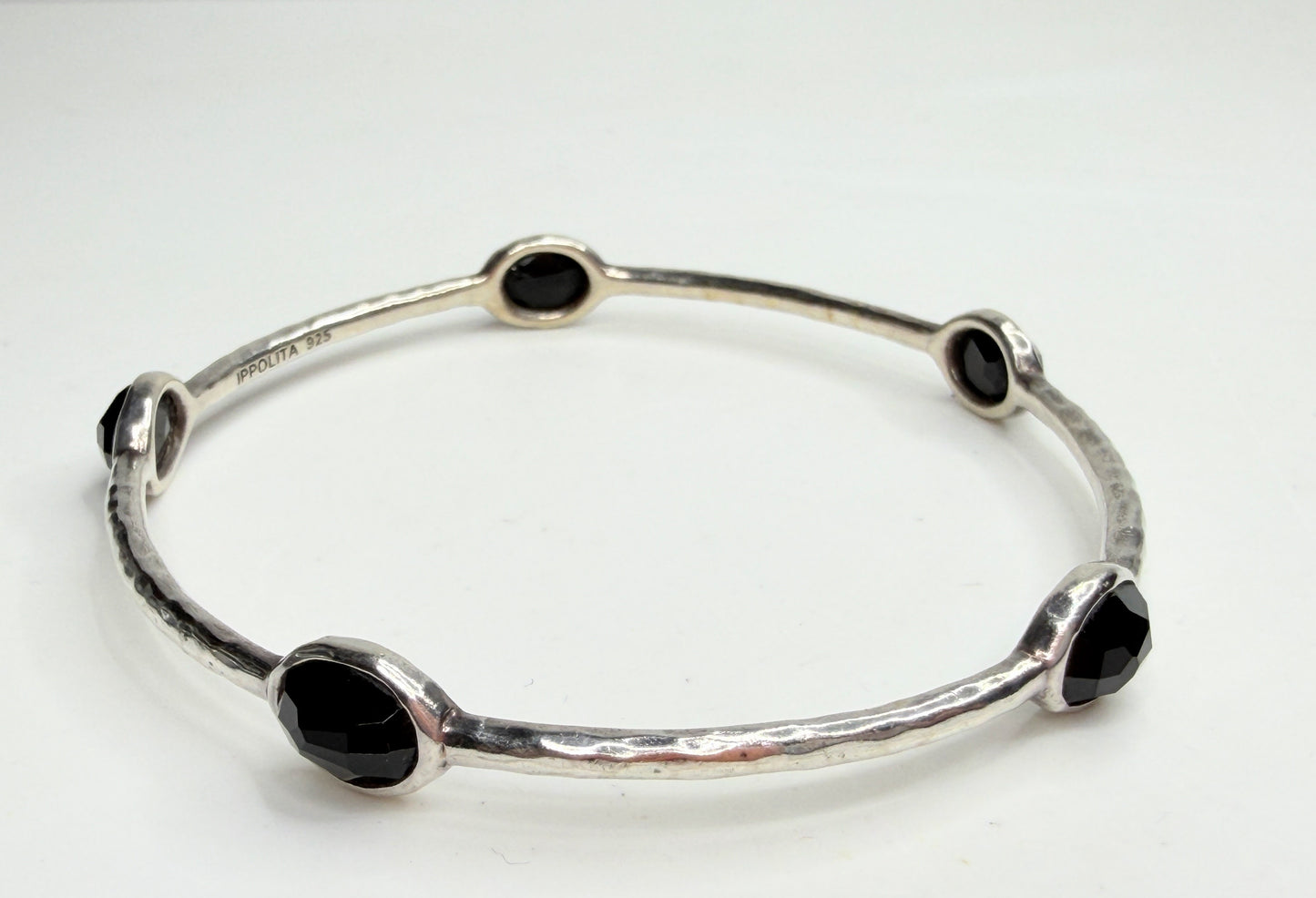 Ippolita Hammered Sterling Silver Black Onyx Bangle Bracelet JR1239