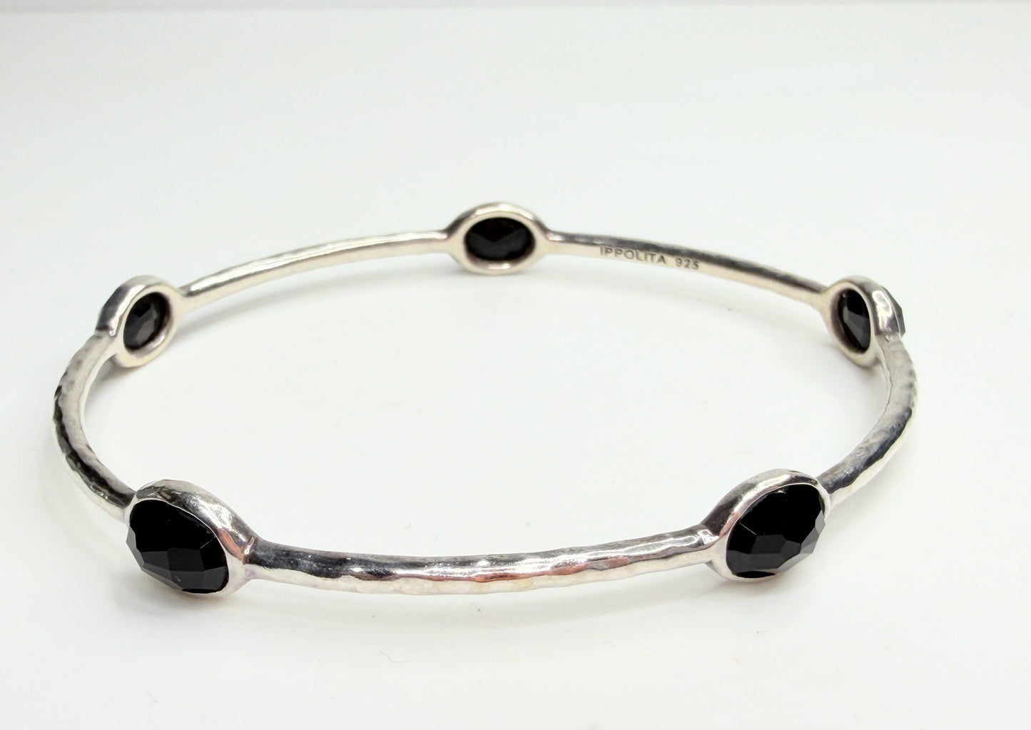 Ippolita Hammered Sterling Silver Black Onyx Bangle Bracelet JR1239