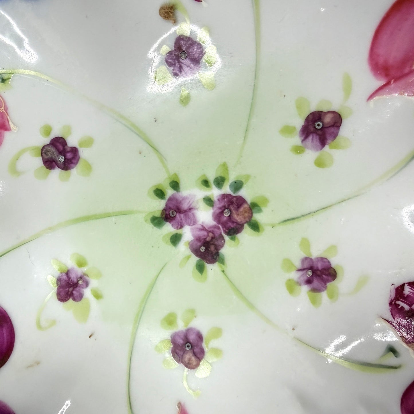 Antique Hand Painted Porcelain Oyster Plate Cobalt Floral Scalloped Dish A1140