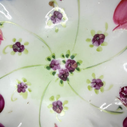 Antique Hand Painted Porcelain Oyster Plate Cobalt Floral Scalloped Dish A1140