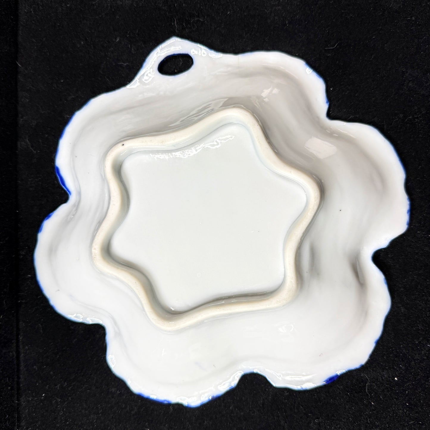 Antique Hand Painted Porcelain Oyster Plate Cobalt Floral Scalloped Dish A1140