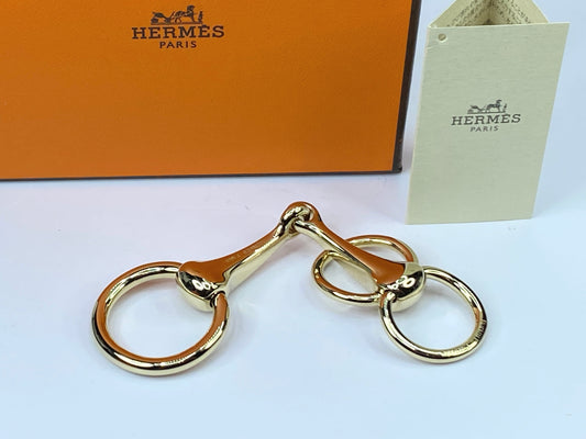 HERMES Gold tone Horsebit Scarf triple Rings authentic GS480
