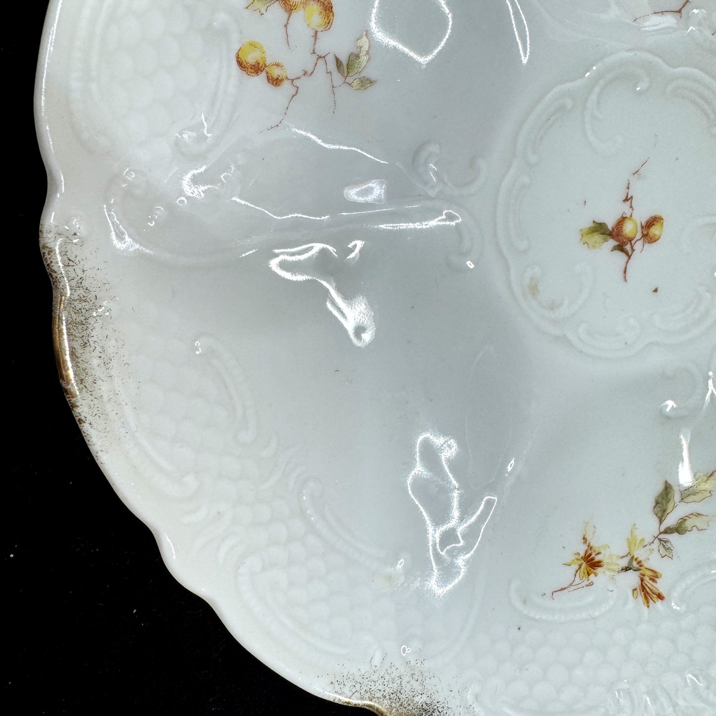 Antique Weimar Germany Fine Porcelain 5-Well Berry Oyster Plate Gold Trim A1164