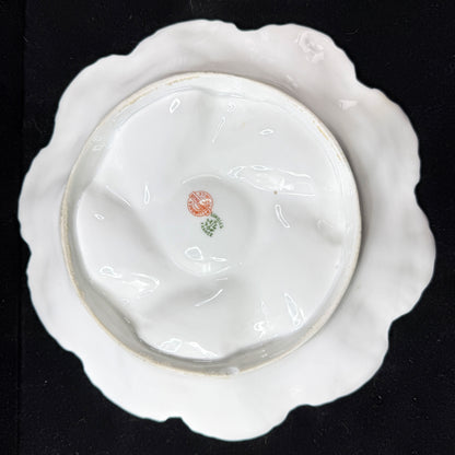 Antique Limoges France rose floral scalloped porcelain oyster plate gilt A1141