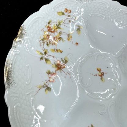 Antique Weimar Germany Fine Porcelain 5-Well Berry Oyster Plate Gold Trim A1164