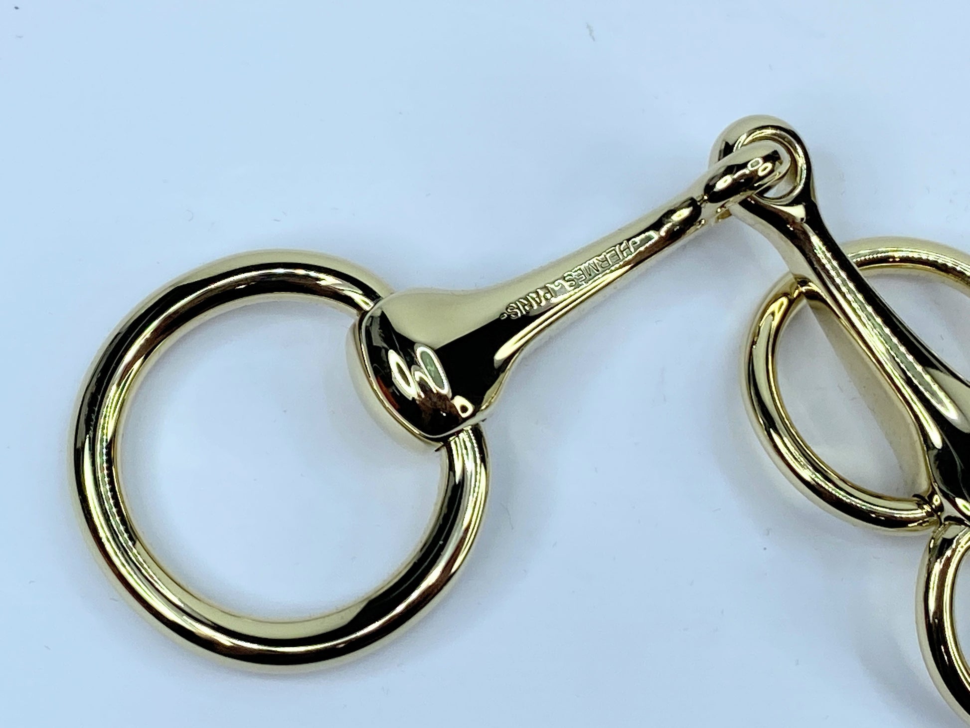 HERMES Gold tone Horsebit Scarf triple Rings authentic GS480
