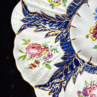 Antique Limoges France fine cobalt blue gilt floral scalloped oyster plate A1142