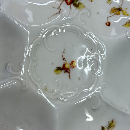 Antique Weimar Germany Fine Porcelain 5-Well Berry Oyster Plate Gold Trim A1164