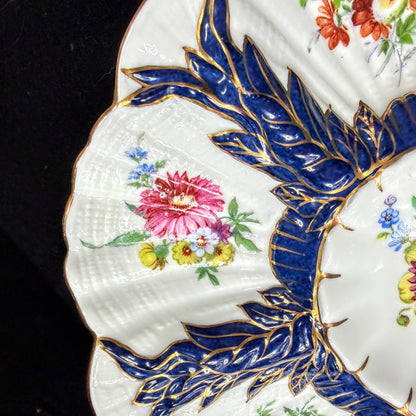 Antique Limoges France fine cobalt blue gilt floral scalloped oyster plate A1142