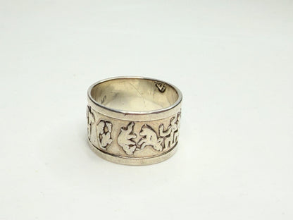 Vintage Mexican Sterling Silver Zodiac Horoscope Wide Band Ring 925 JR1242