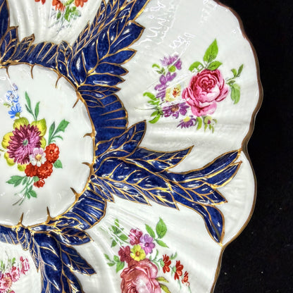 Antique Limoges France fine cobalt blue gilt floral scalloped oyster plate A1142