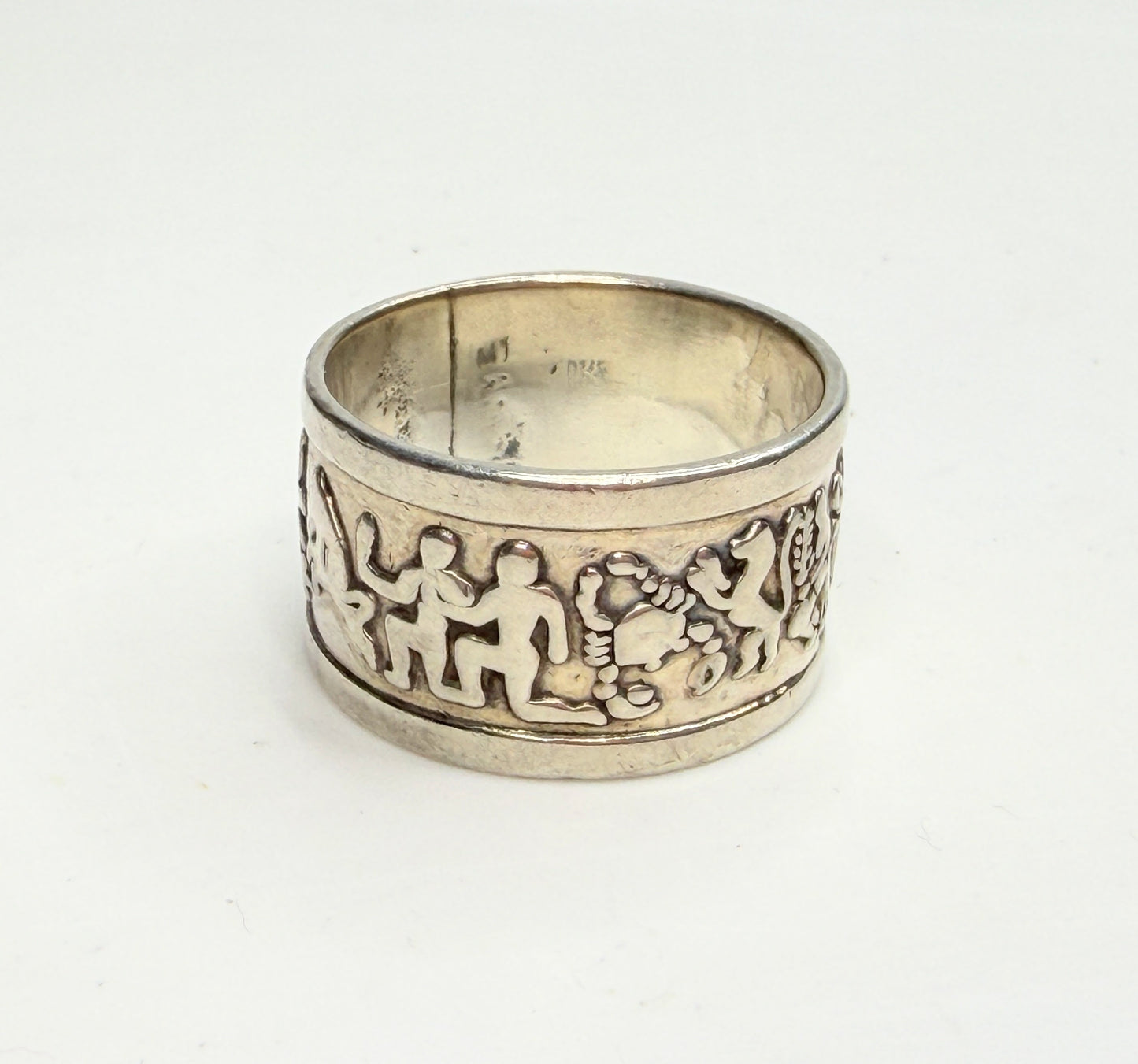 Vintage Mexican Sterling Silver Zodiac Horoscope Wide Band Ring 925 JR1242
