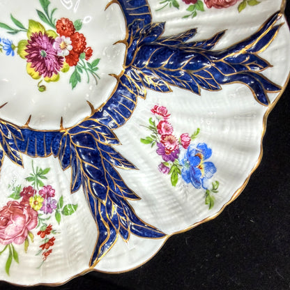 Antique Limoges France fine cobalt blue gilt floral scalloped oyster plate A1142