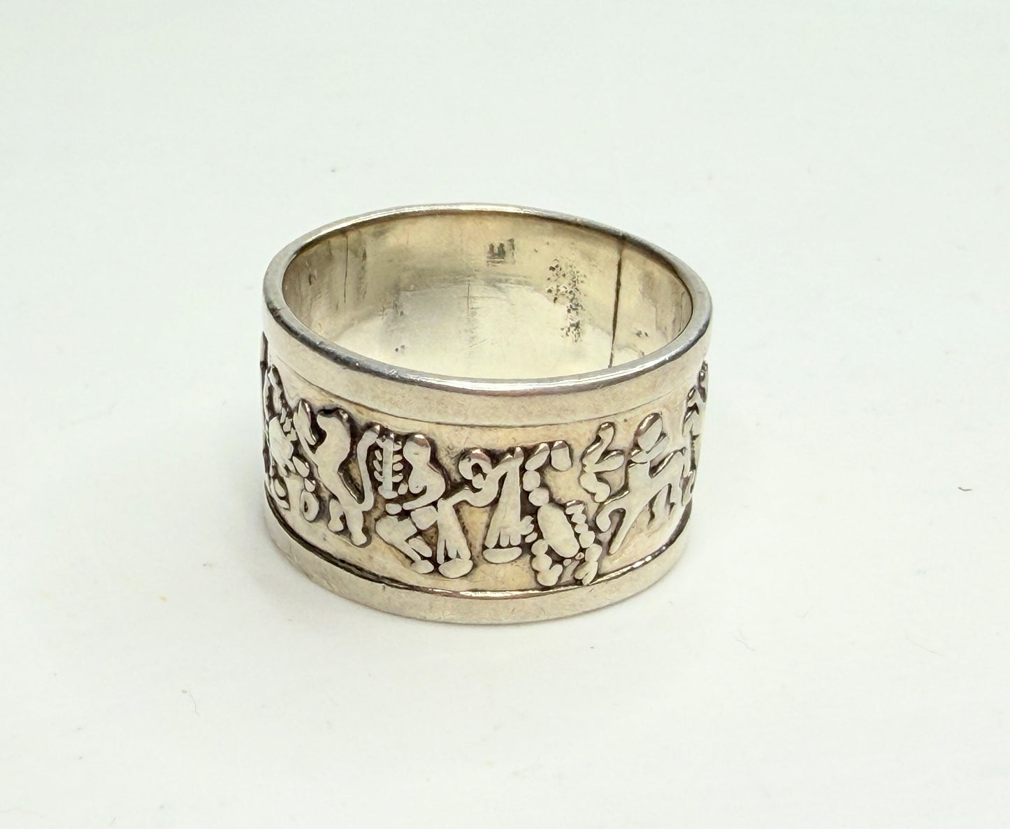 Vintage Mexican Sterling Silver Zodiac Horoscope Wide Band Ring 925 JR1242