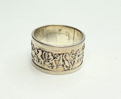 Vintage Mexican Sterling Silver Zodiac Horoscope Wide Band Ring 925 JR1242