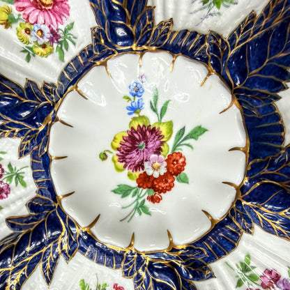 Antique Limoges France fine cobalt blue gilt floral scalloped oyster plate A1142