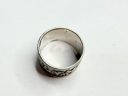 Vintage Mexican Sterling Silver Zodiac Horoscope Wide Band Ring 925 JR1242