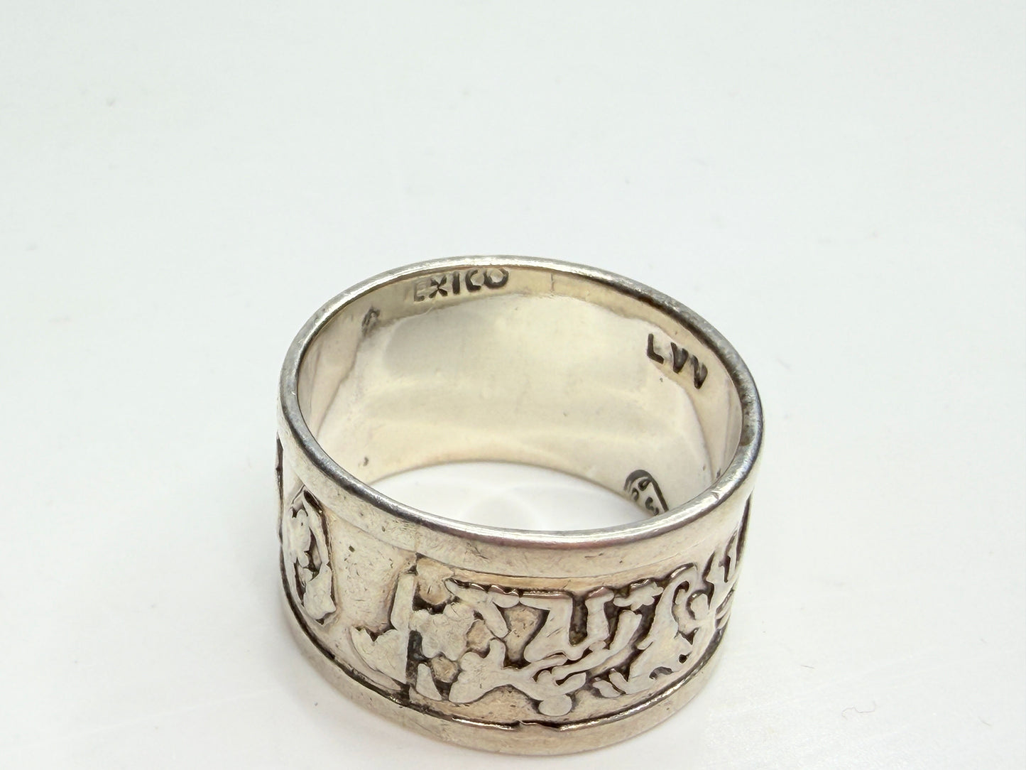 Vintage Mexican Sterling Silver Zodiac Horoscope Wide Band Ring 925 JR1242