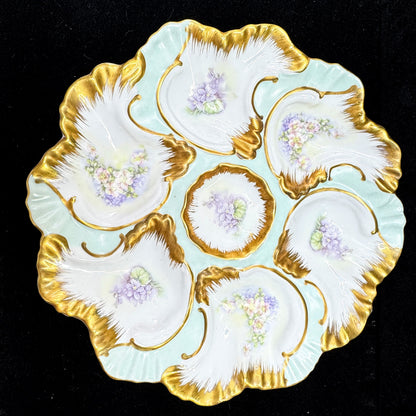 Antique Hand Painted Nippon Oyster Plate Floral Gold Gilt Porcelain 9" A1166