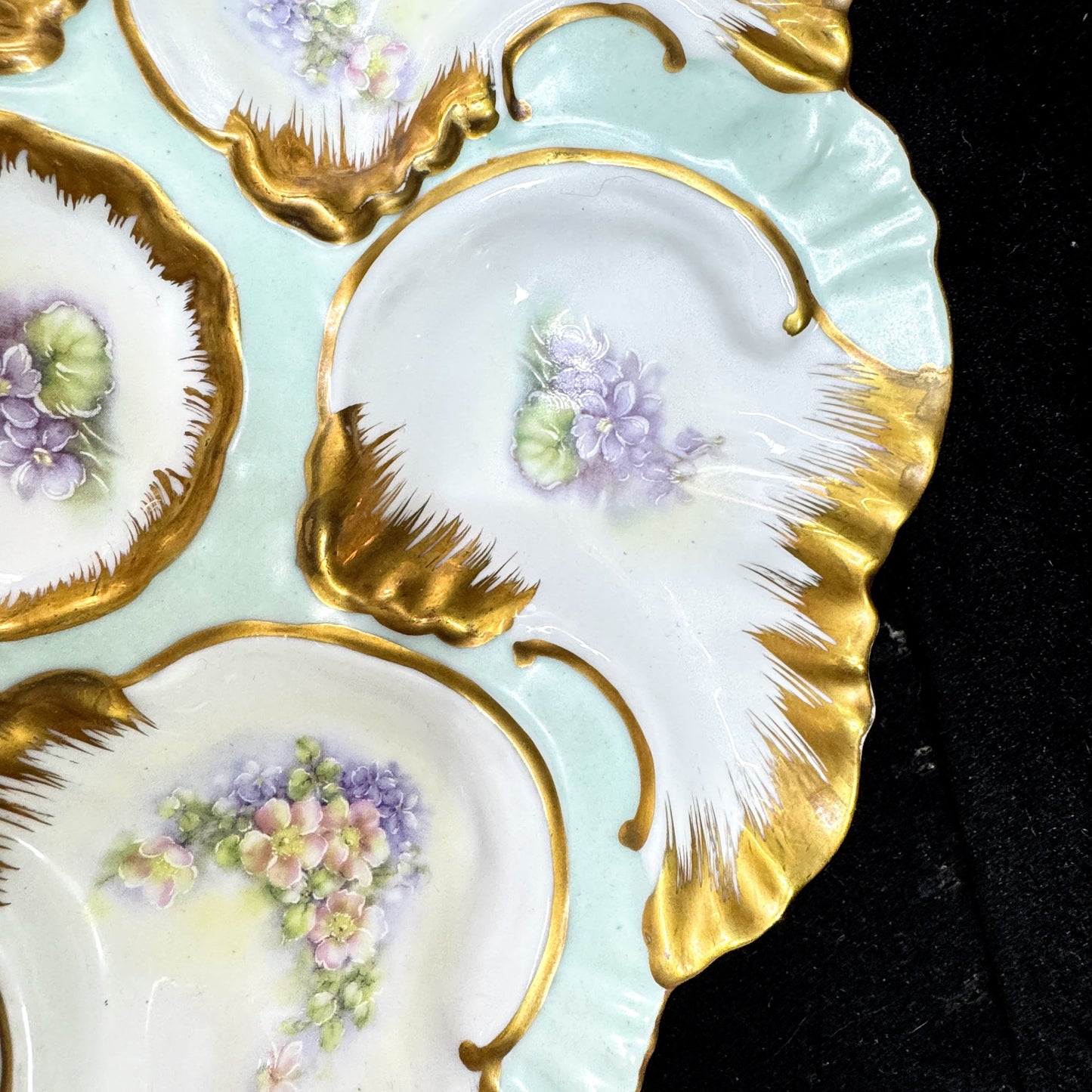 Antique Hand Painted Nippon Oyster Plate Floral Gold Gilt Porcelain 9" A1166