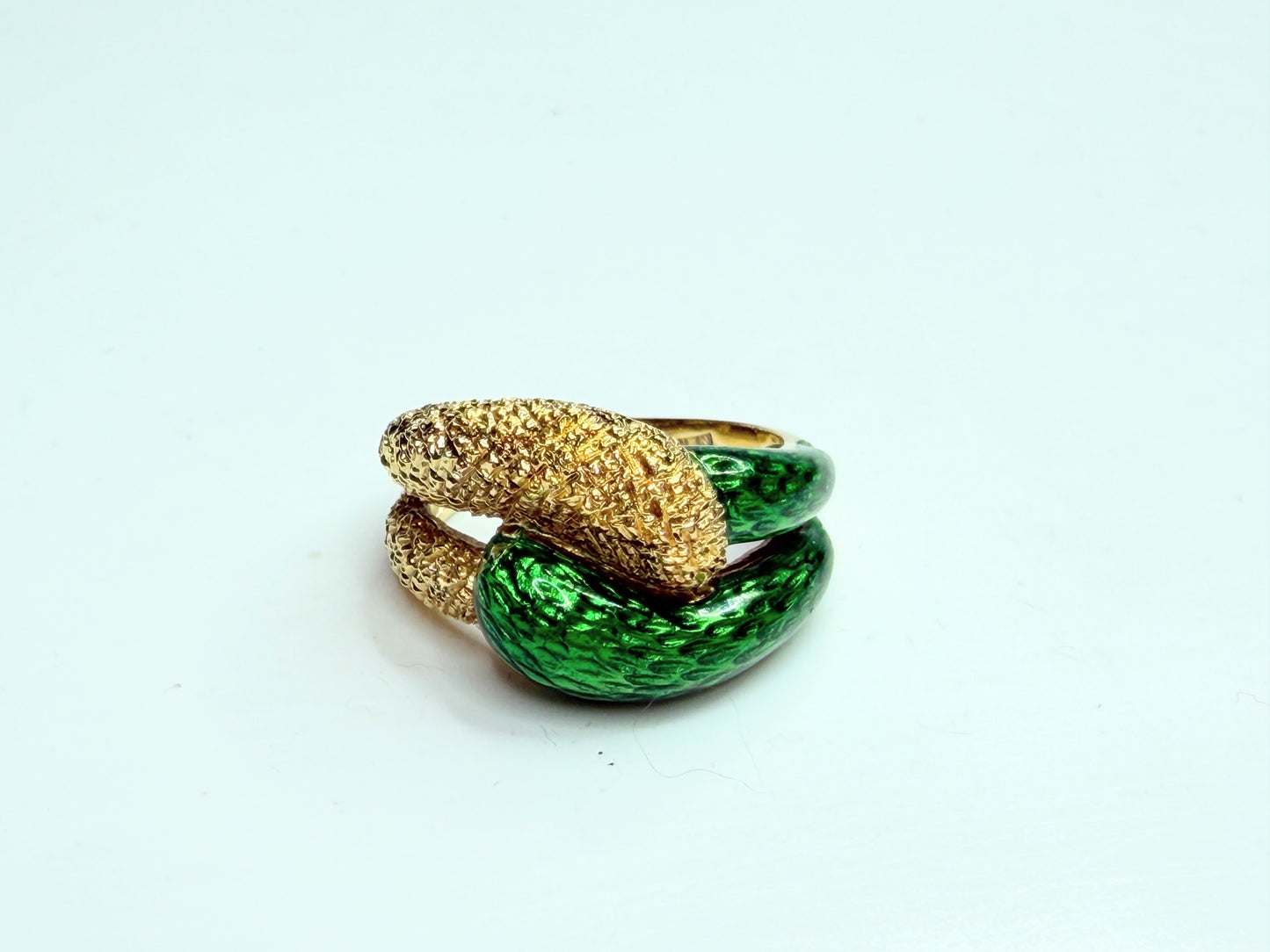 18K Yellow Gold Green Enamel Sculptural Statement Ring JR1244