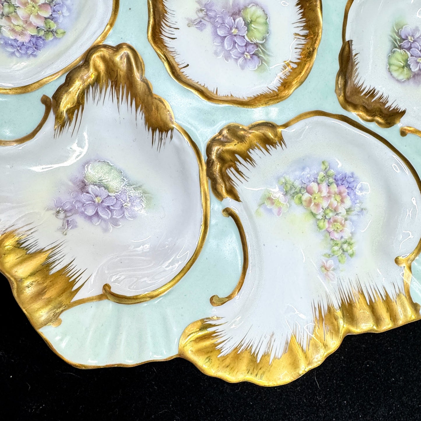 Antique Hand Painted Nippon Oyster Plate Floral Gold Gilt Porcelain 9" A1166