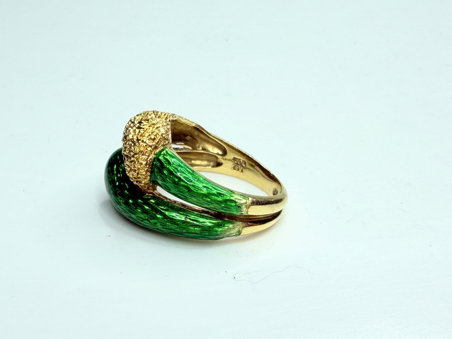 18K Yellow Gold Green Enamel Sculptural Statement Ring JR1244