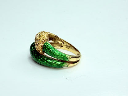 18K Yellow Gold Green Enamel Sculptural Statement Ring JR1244
