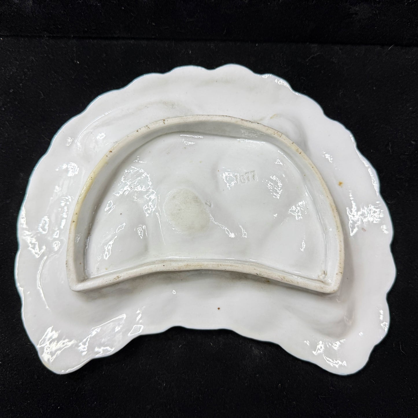 Antique Victorian French Majolica Crescent Oyster Plate Pink Turquoise, A1143