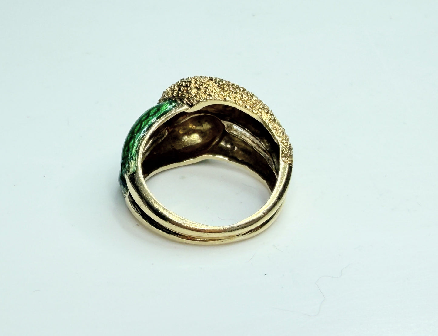 18K Yellow Gold Green Enamel Sculptural Statement Ring JR1244