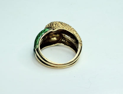 18K Yellow Gold Green Enamel Sculptural Statement Ring JR1244