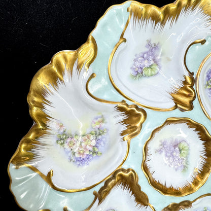 Antique Hand Painted Nippon Oyster Plate Floral Gold Gilt Porcelain 9" A1166