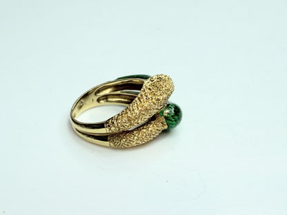 18K Yellow Gold Green Enamel Sculptural Statement Ring JR1244
