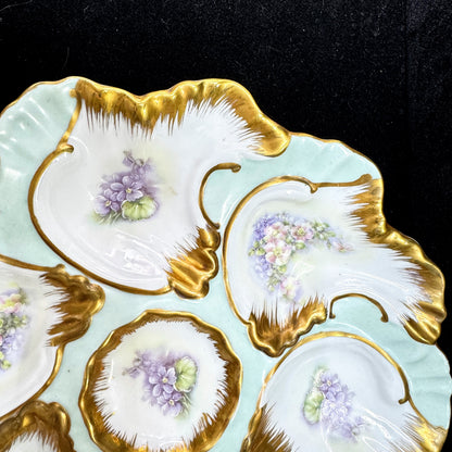 Antique Hand Painted Nippon Oyster Plate Floral Gold Gilt Porcelain 9" A1166