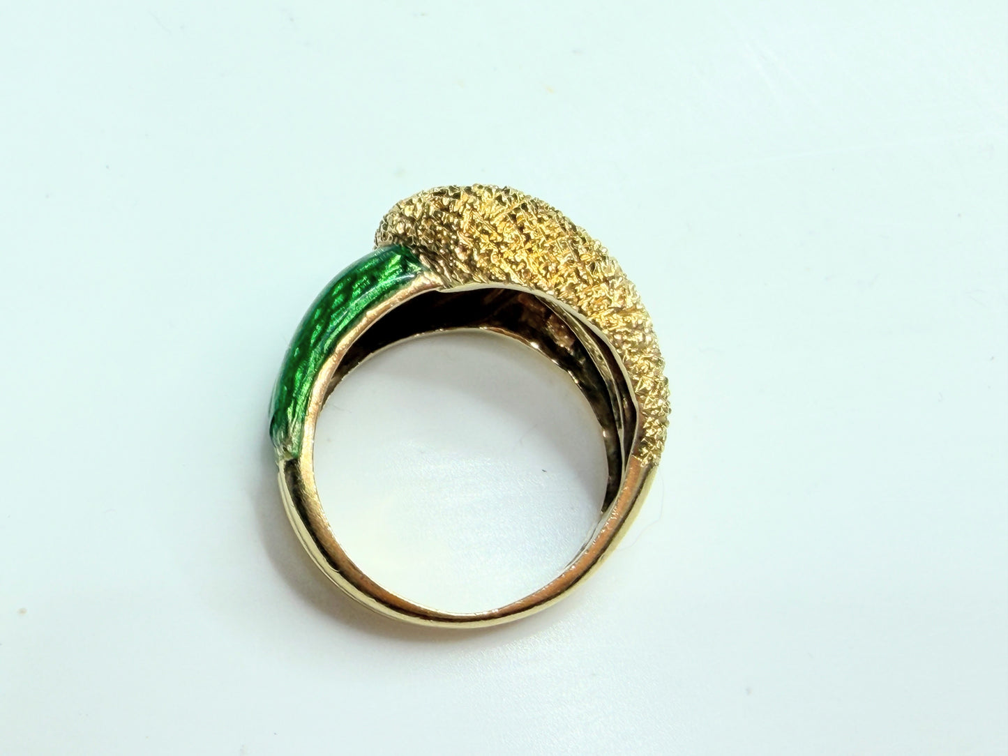 18K Yellow Gold Green Enamel Sculptural Statement Ring JR1244