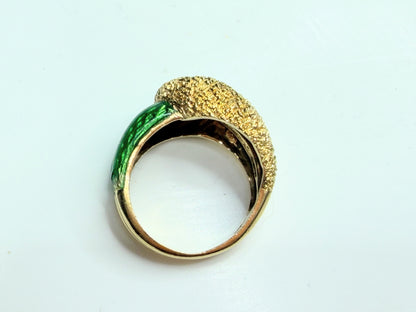 18K Yellow Gold Green Enamel Sculptural Statement Ring JR1244