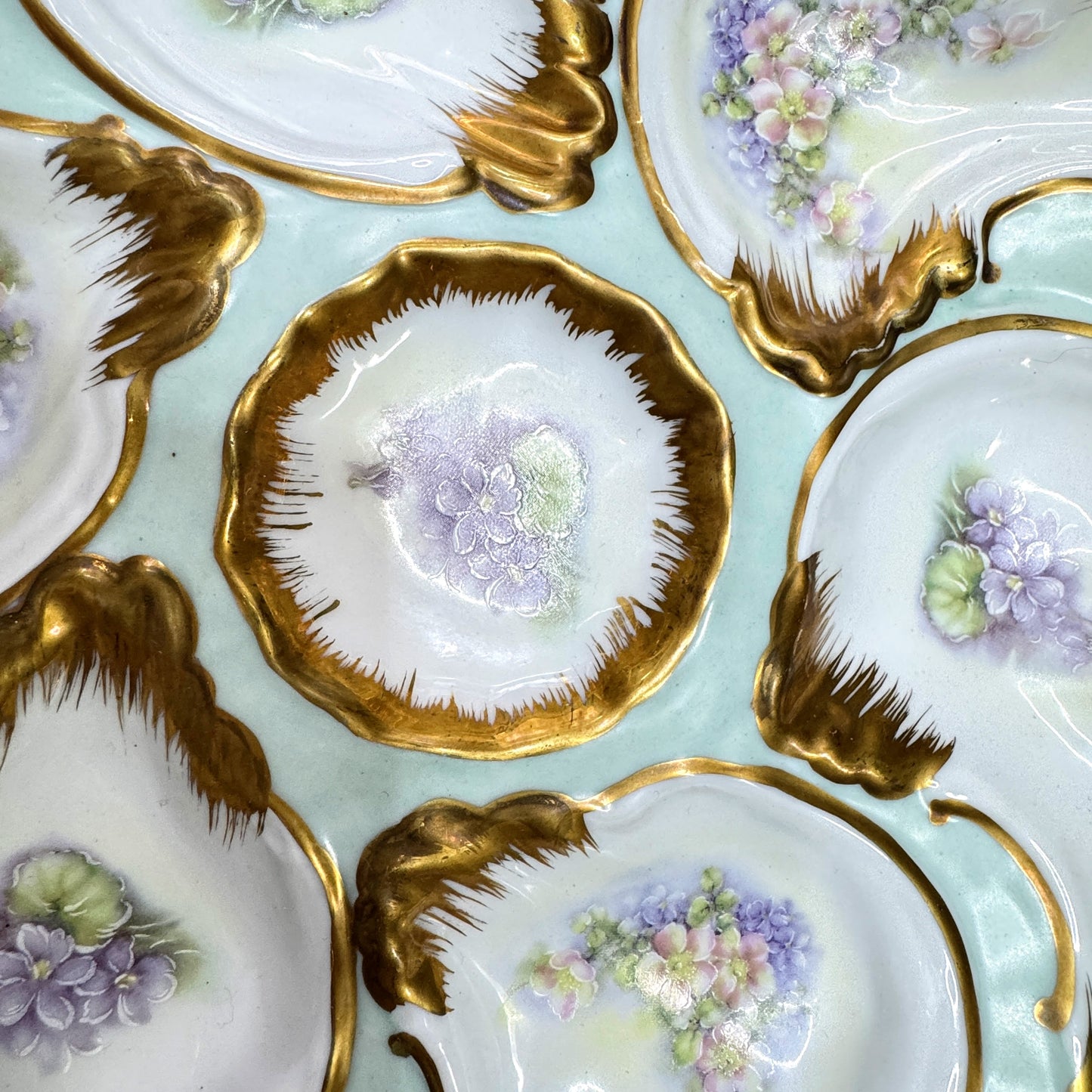 Antique Hand Painted Nippon Oyster Plate Floral Gold Gilt Porcelain 9" A1166