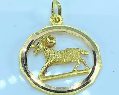 18K yellow gold Zodiac sign ARIES round charm pendant