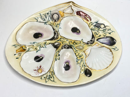 Antique UPW Oyster Plate with Deep Seaweed Motif, Classic Elegance A719
