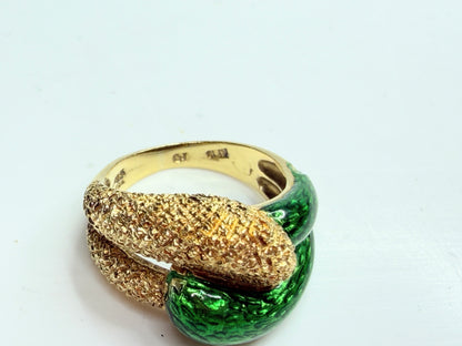 18K Yellow Gold Green Enamel Sculptural Statement Ring JR1244