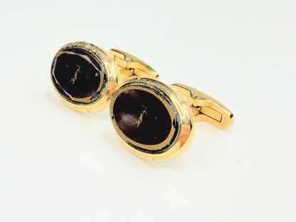 Saint Laurent Oval Mother of Pearl Gold Tone Vintage Cufflinks GS722